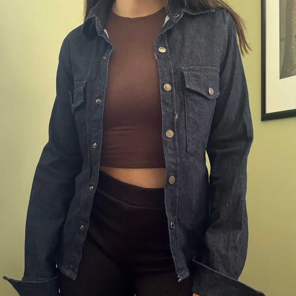 Zara Blue Fitted Jean Jacket Classic Denim